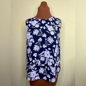Silk Sleeveless Layered Black White Floral Print Top by Theory Size Medium